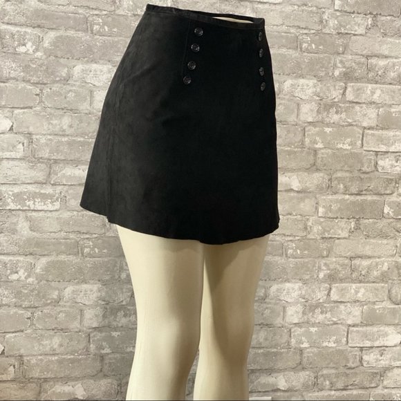 NWOT Black Suede Mini Skirt with Button Details - Picture 4 of 7